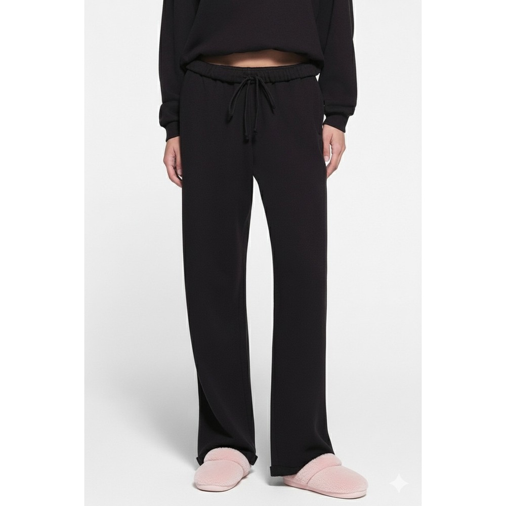 New SKIMS Small Cotton Fleece Classic Straight Leg Pants in Onyx Black S